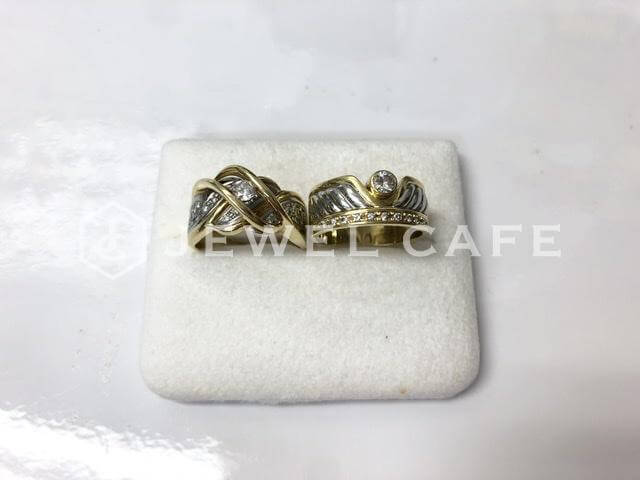 一粒ダイヤモンド メレダイヤ付き 金プラチナ K18/Pt900 コンビ デザインリング 