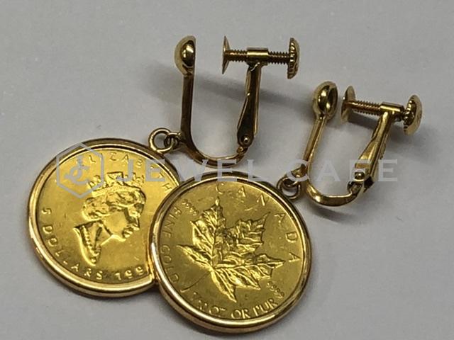 24金 メイプルリーフコイン付きイヤリング 