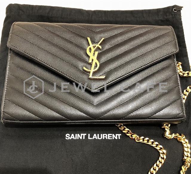 YSL イヴサンローラン Vステッチ チェーンウォレット 