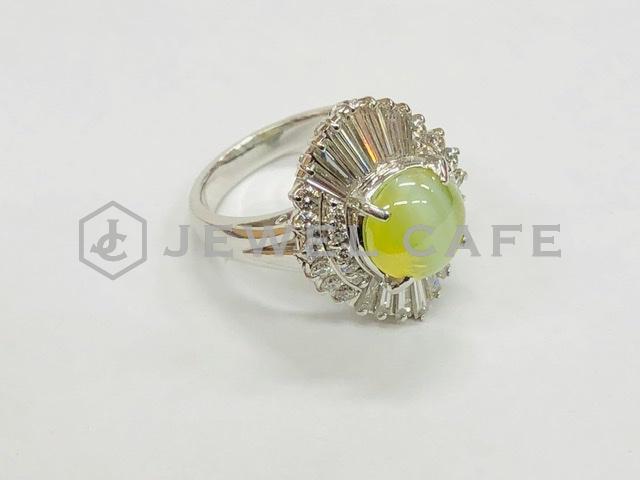 リング Pt900 キャッツアイ3.48ct 総メレ1.33ct
