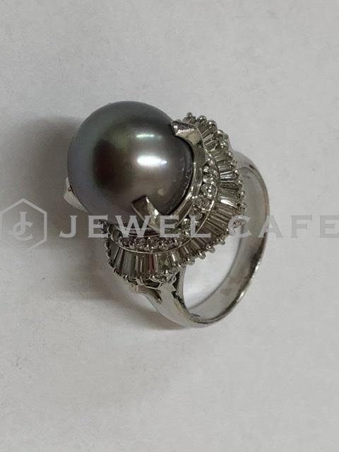 プラチナ ダイヤ付 黒真珠 pt900 リング 